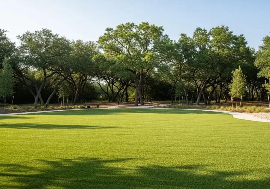 Large professionally maintained artificial turf at an HOA community in Deer Park, TX