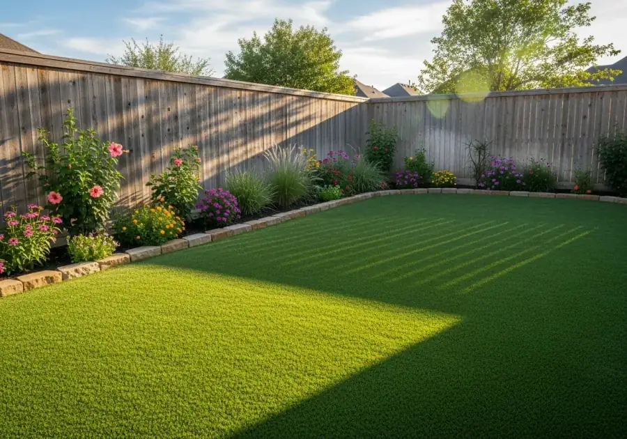 Technician repairing a separated seam on artificial turf in a Houston residential backyard
